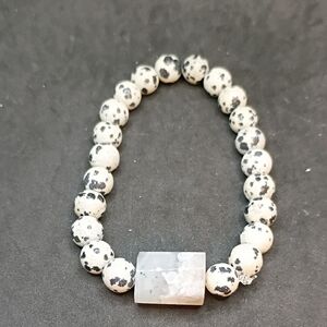 Dalmatian Jasper And Cherry Blossom Agate Beaded Bracelet